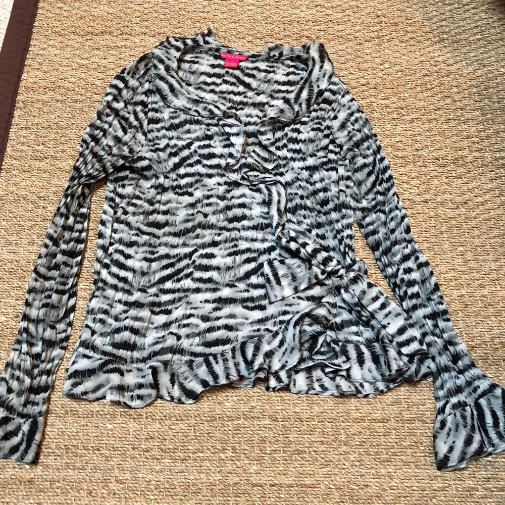 3/$18 SALE Black grey & white zebra wrap blouse